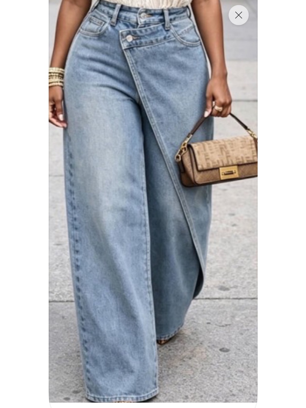 High-Rise Wide Leg Wrap-Front Jeans in Light Blue